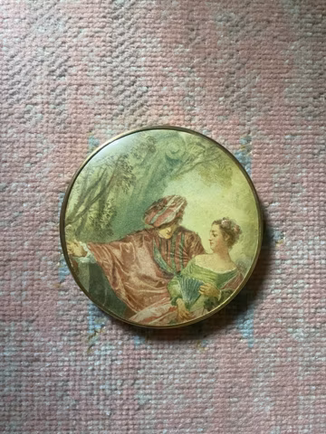 Vintage gold Florentine large compact vanity mirror