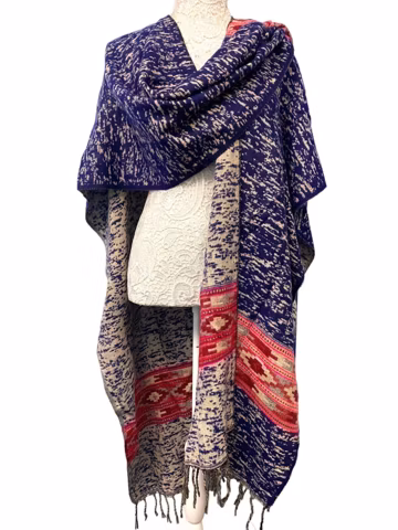 BLUE Shawl Throw, Cape Wrap, Wool blanket yoga, Boho style scarf