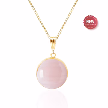 Rose Quartz Pendant Necklace 14K Gold Filled, 12mm Round Bezel-Set Light Pink Cabochon