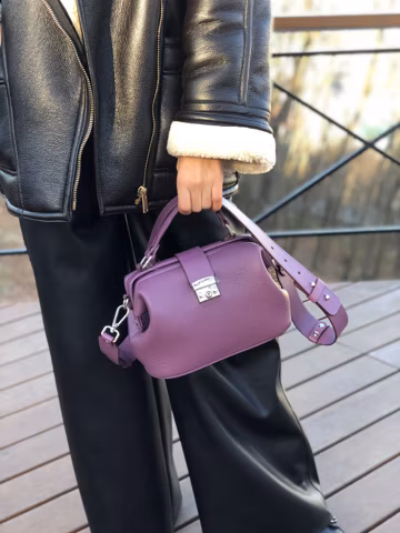 REAL LEATHER BAG -Trendy Handbag -Purple Leather Briefcase Bag -Cross Body Strap Travel Bag -Doctor Style Satchel Bag Gift For Women