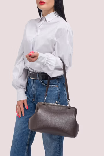 Leather Kisslock Frame Shoulder Bag – Real Leather Everyday Purse, Structured Work Bag for Women, Personalized Gift Idea