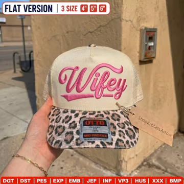 Wifey Pink Embroidery Design for Hat, Sarcastic Married Girls Trucker Hat File, Trendy Bridal Bachelorette Cap File, Machine Embroidery PES