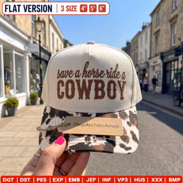Save A Horse Ride A Cowboy Hat Embroidery Design, Cute Coastal Cowgirl Hat Digital File, Funny Western Trucker Cap Design, Machine File PES