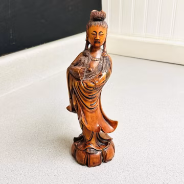 Antique Chinese Hand Carved Hardwood Kwanyin Guanyin Figurine Boxwood Carved