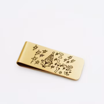 Engraved Kids Drawing Money Clip | Custom Dad Gift