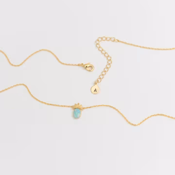 Dainty Opal Pineapple Necklace with Custom Initial Tag -Gold, Silver, Rose/ Bridesmaid Flower Girl Gifts, Birthday Present, Gift for Mom 197