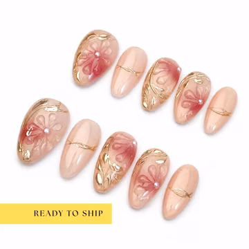3D flower cat eye short almond press on nails, flower nails, short nails, cat eye nails, chrome nails, short almond nails, RTS PO181