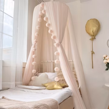 Soft Vanilla Bed Canopy Kids Bedding Hanging Canopy for Montessori Crib Nursery Drapes