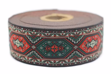 35 mm Dark Green Woven Jacquard ribbon (1.37 inches), Decorative Craft Ribbon - Sewing trim - woven trim - embroidered ribbon, 35588