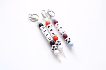 Personalised Football Keyring: Beaded Name Tag, Kids Party Gift