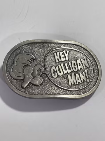 HEY CULLIGAN MAN! Water Company Bergamot Brass Works Belt Buckle 1976 Vintage Unique Rare