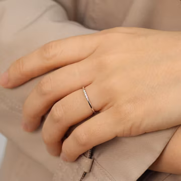 Lab Grown Diamond Wedding Band, 1.3mm Minimalist Lab Diamond Ring, Thin Lab Diamond Wedding Ring in 14K Gold, Stacking Ring, Engagement Band