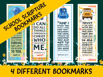 School Scripture Bookmarks Set of 4: Printable Bible Verses (PDF)