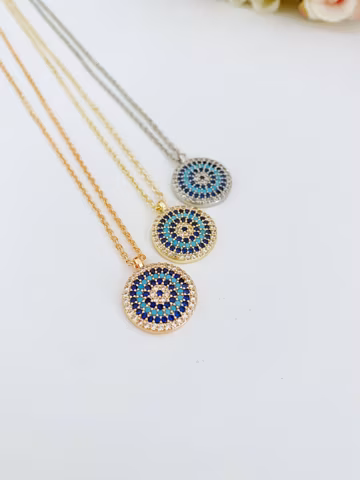 Turkish Evil Eye Necklace, Zircon Evil Eye Charm Necklace, Minimalist Evil Eye Jewelry, Gold Silver Pendant Necklace, Gift for Her