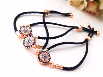 Minimalist Evil Eye Bracelet, Adjustable String Bracelet, Rose Gold Evil Eye Charm wit Zircon, Dainty Evil Eye Jewelry, Good Luck Charm