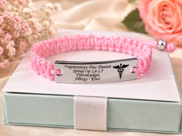 Personalised Medical Alert Bracelet, Engraved Emergency ID Bracelet, Adjustable Woven Cord Bracelet, Allergy Diabetes Epilepsy ID Tag Gift