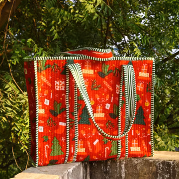 Handmade Quilted Cotton Tote Bag | Floral Block Print Shoulder Purse