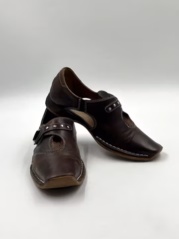 Vintage Leather Strappy Women Flat Loafers: Chestnut Brown Shoes (EU 36 / US 5.5)