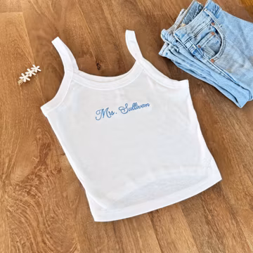 Embroidered Bride Crop Tank Top, Personalized Bride Shirt, Engagement Gift, Bride To Be Gift, Bridal Shower Gift