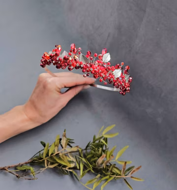 Ruby Red Crystal Crown: Silver Leaf Tiara, Queen of Hearts