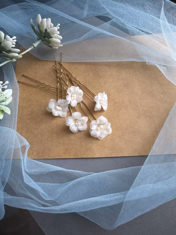 Set of 5 flower bridal hair pins. Wedding Hair Pins. Pearl Hair Pins. Bridal Hairpins. Hair Pins for Wedding