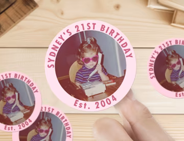 Custom 21st Photo Stickers, Twenty First Birthday Sticker, Personalized Stickers for Birthday Party, Baby Shower, Bachelorette, Bach Trip