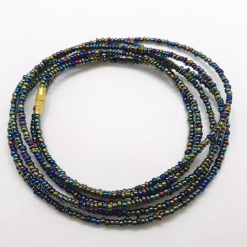 African Galaxy Waist Beads: Iridescent Belly Chain with Clasp