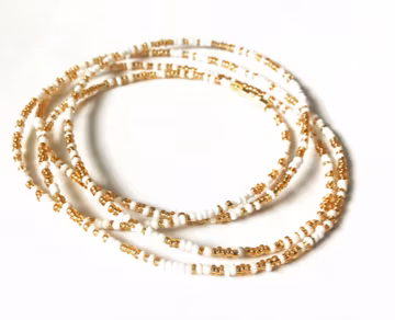 Gold and White Waist Beads: African Belly Chain with Clasp