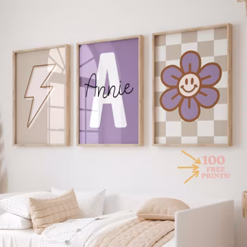 Daisy Girl Purple Nursery Prints: Custom Name Art (Digital Download) nursery printable sign
