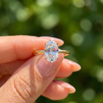 2.50 Carat Oval Solitaire Engagement Ring, Lab Grown Diamond 4 Prong Hidden Halo Ring for Women In 18K Solid Yellow Gold