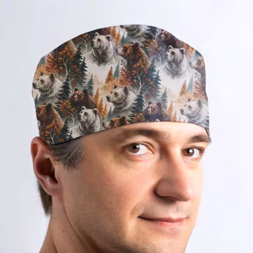 Unisex Bear Scrub Cap, Forest Animal Print, Medical Toggle Hat
