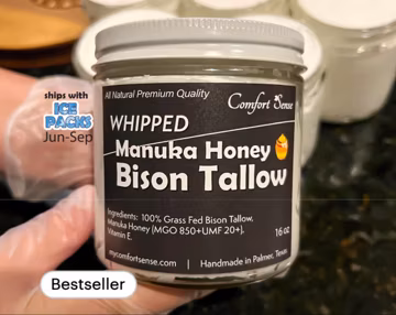 Manuka Honey & Bison Whipped Tallow Cream with 850+MGO Manuka Honey, Whipped Tallow, Grass fed fat, Whole body moisturizer