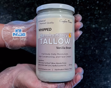 Manuka Honey & Vanilla Bean Whipped Tallow Cream with 850+MGO Manuka Honey, Whipped Tallow, Grass fed fat, Whole body moisturizer