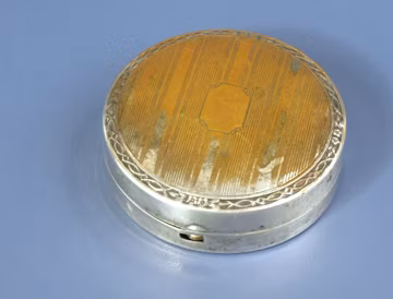 Vintage Powder Box Compact w/ Mirror - Silverplate on Copper - 2.5" Diameter - For Parts or Repairs - Loose Hinge
