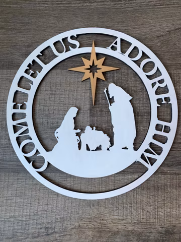 Wooden Christmas Wreath-Oh come let us adore Him- Christmas Door Hanger-Wedding or Birthday Gift-Available in 3 sizes-Christmas