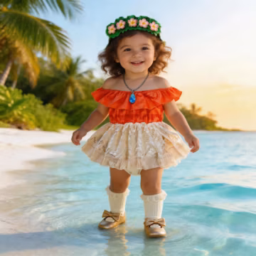 Hawaiian Romper Costume, floral tiki Polynesian Princess Outfit Halloween Girls