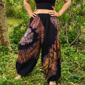 Purple Swirl Tie Dye Harem Pants: Silky Rayon Baggy Joggers