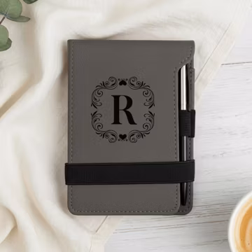 Personalized Gray Mini Notepad with Elegant Monogram – Pocket Journal with Mini Notebook with Pen – 27