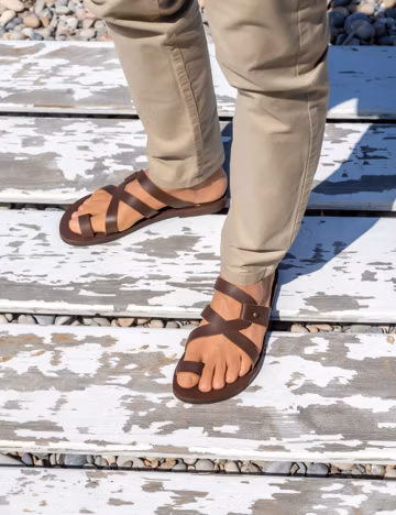 Greek Roman Men Leather Sandals, Handmade Greek Style Quality Men's Sandals, Summer Vacation Men's shoes, Brown Leather Men Slides, HELIOS