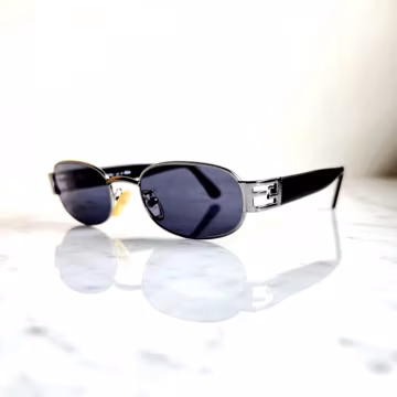 FENDI vintage sunglasses oval black FS213 FF silver logo gunmetal frame flat lens 90s
