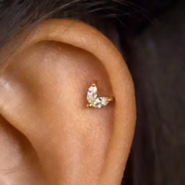 2-Leaf White Stone Stud, Threadless Flat Back Earring, Minimalist Style, A-SS547
