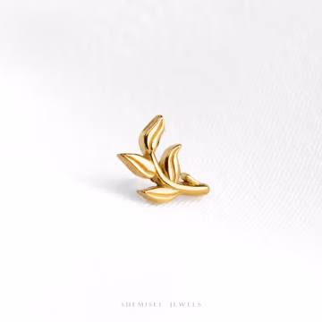 Branch with Leaves Stud, Threadless Flat Back Earring, Minimalist Style, A-SS1187