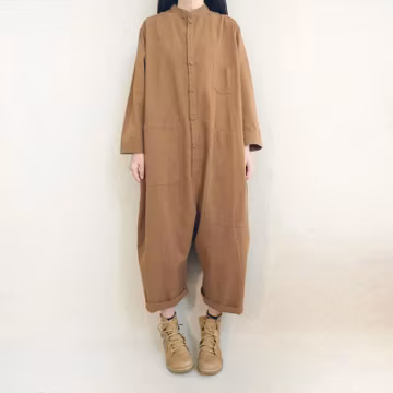 Cotton Wrap Jumpsuit: Kimono Sleeve Button Overalls with Pockets