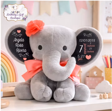 Birth announcement, birth stats, new baby gift , elephant, newborn present, newborn gift, baby shower, baby gift, baby keepsake