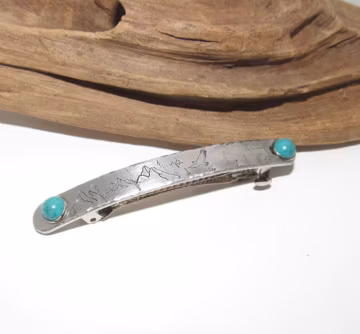 Boho-Chic Hand-Stamped Hair Accessory with a Western Flair , southwestern style hair clip ,Mountain country turquoise horse lover gift
