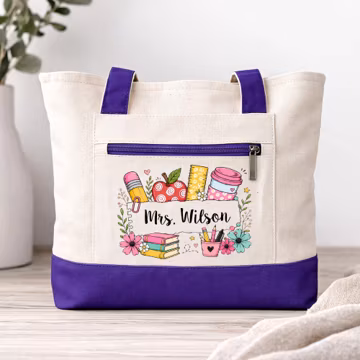 Teacher Zippered Tote Bag, Personalized Teacher Tote, Custom Name Teacher Gift, Back to School