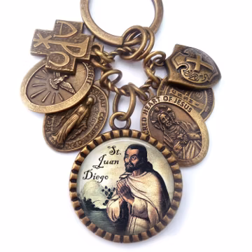 Saint Juan Diego Cuāuhtlahtoātzin Keychain, Clip or Necklace, Patron Saint of Indigenous Peoples, Handcrafted with Love