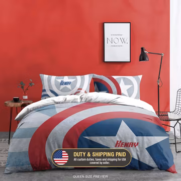 Hero Shield Bedding Set - Patriotic Star Duvet Cover - Comic Style Bedroom Decor, 229