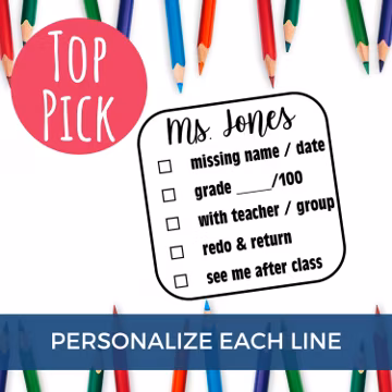 Personalized Classroom Teacher Stamp | Self Inking Custom Stamps for Teachers | Checkbox Line Stamp | Self Inking - Pre Inked Stamp