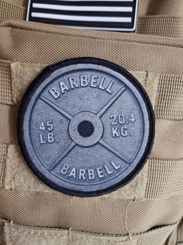 45lbs pound barbell plate fitness 3" circle morale patch with hook and loop backing